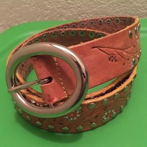 bebe studded belt with floral design